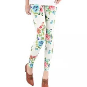 Vintage Fresh Floral Print Graffiti Leggings 