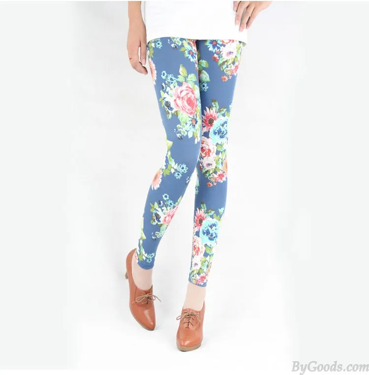 Vintage Fresh Floral Print Graffiti Leggings 