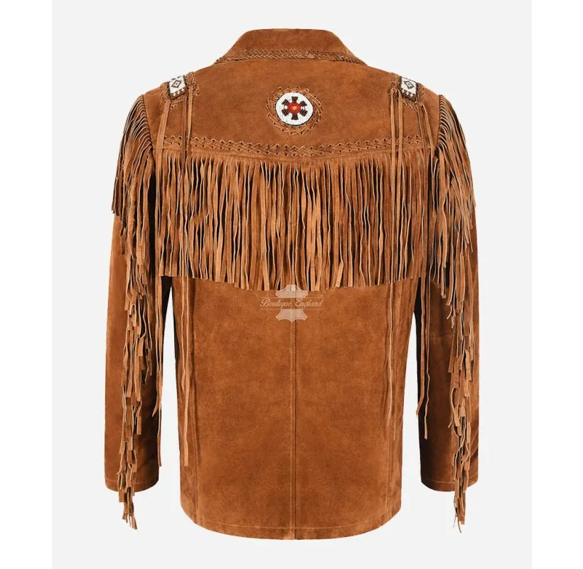 WESTERN Beaded Fringe Leather Jacket Cowboy Suede Leather Classic Coat