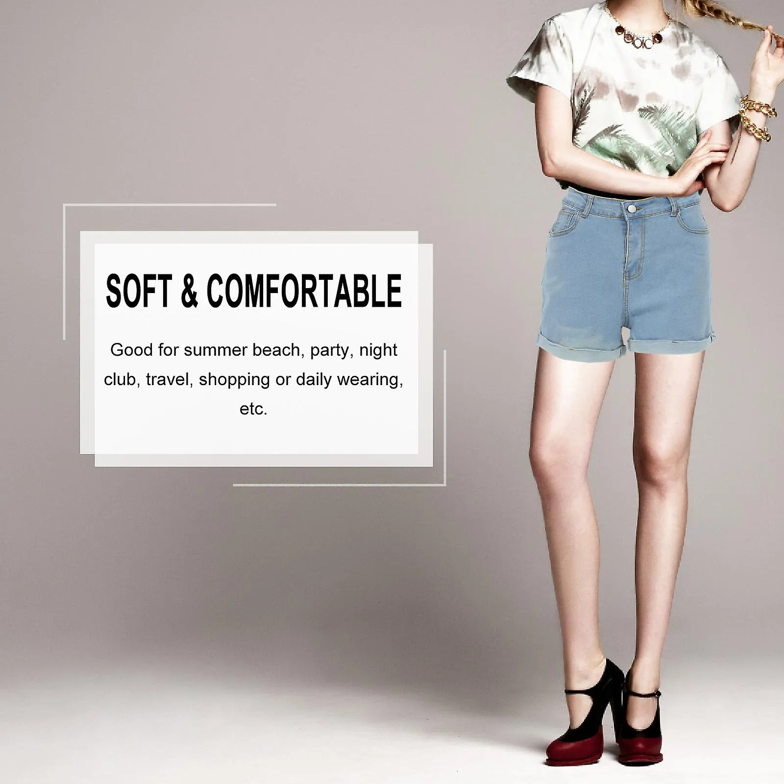 Women Denim Shorts Fashion Printed Summer Shorts Polyester Denim Shorts