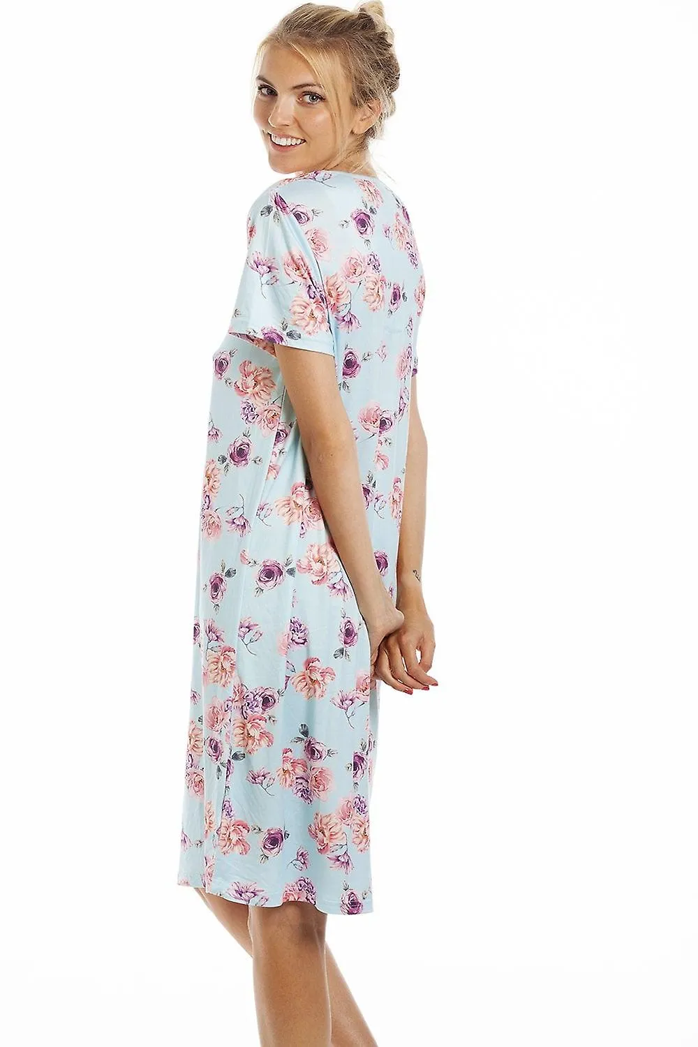 Women's Camille Womens Lightweight Floral Print Nightdress Light Blue Floral