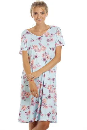 Women's Camille Womens Lightweight Floral Print Nightdress Light Blue Floral