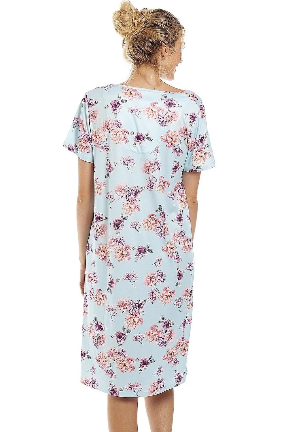 Women's Camille Womens Lightweight Floral Print Nightdress Light Blue Floral