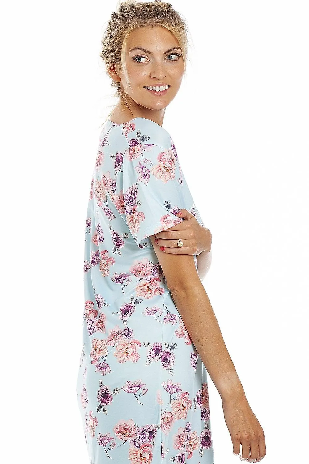 Women's Camille Womens Lightweight Floral Print Nightdress Light Blue Floral