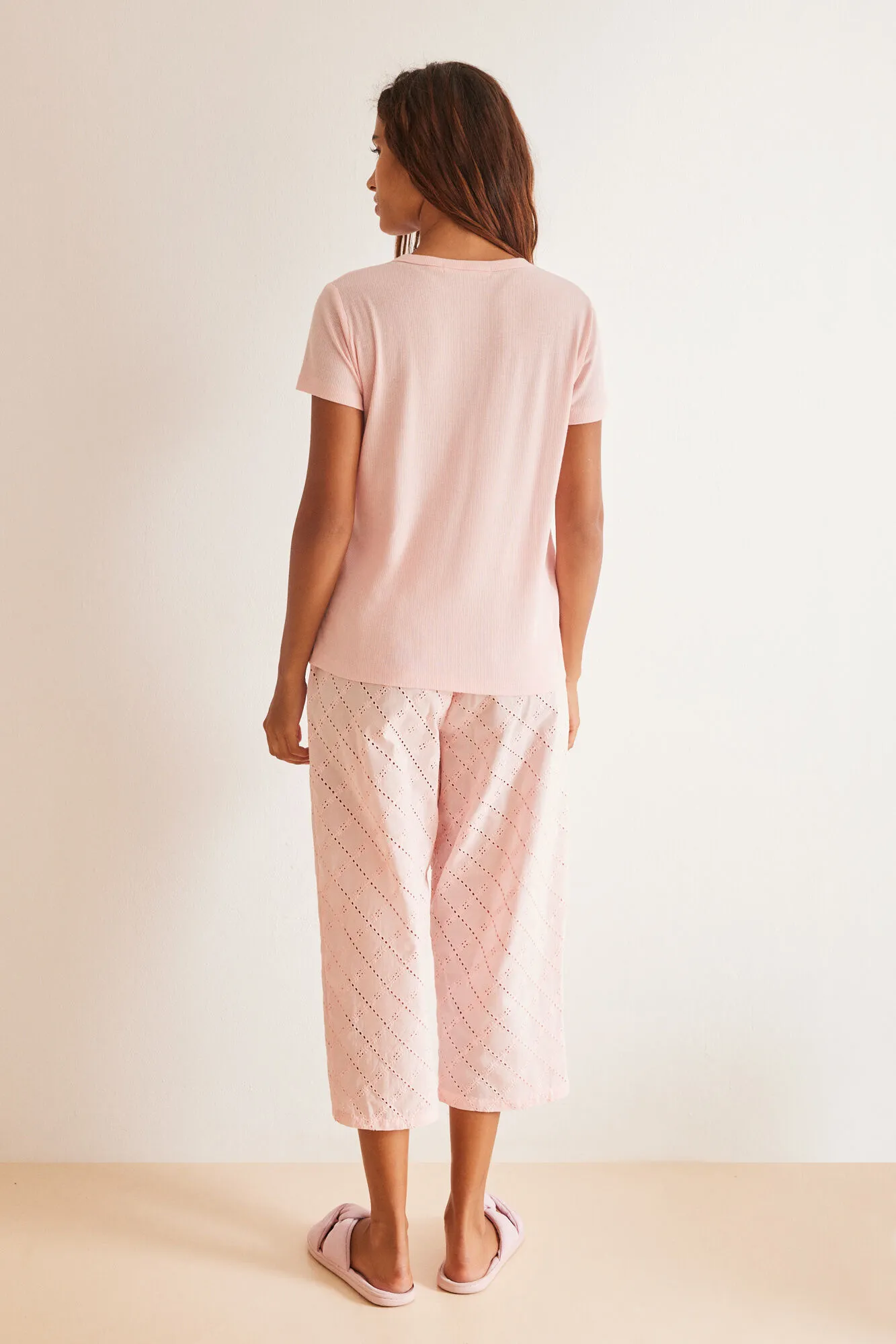 Women'secret Pijama bordado suizo Capri rosa