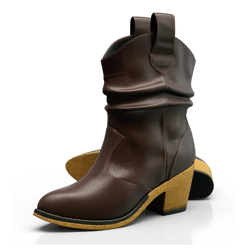 Zapatos casuales Botas de vaquero occidentales para mujeres - talón de pila duradera y vaquera de tobillo