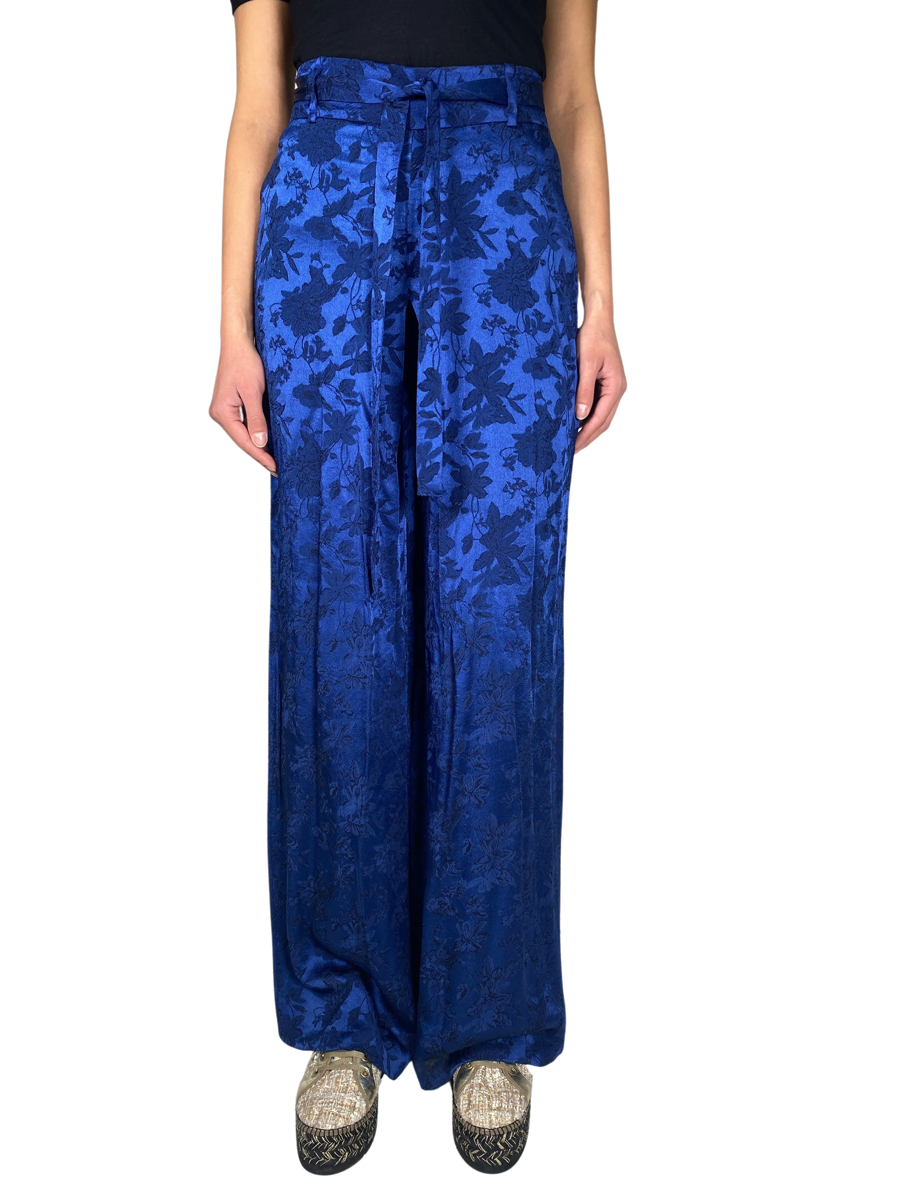 ZARA Pantalón Azul Jacquard