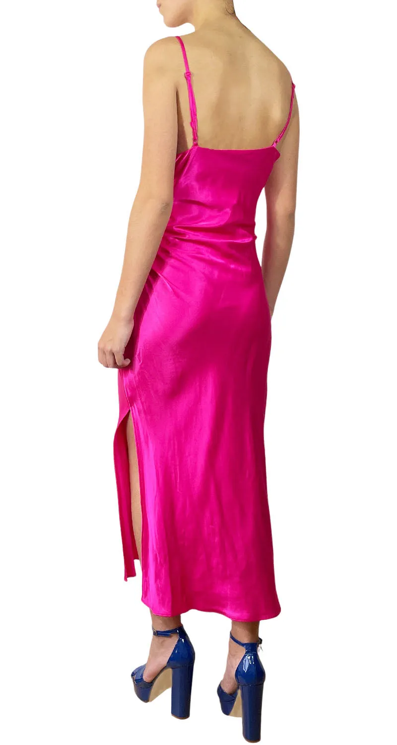 ZARA Vestido Fucsia Satinado