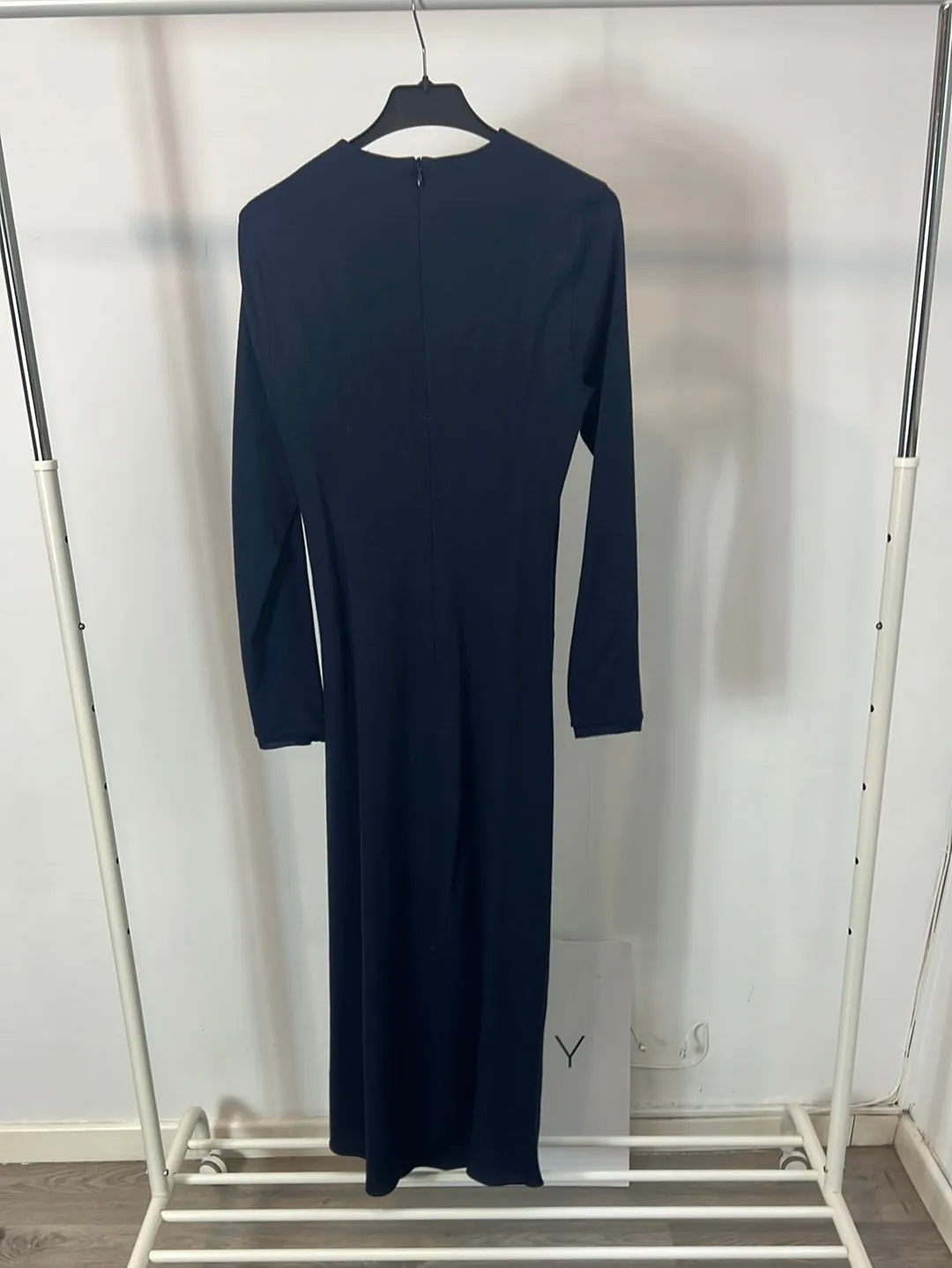 ZARA. Vestido largo azul fruncido. T S